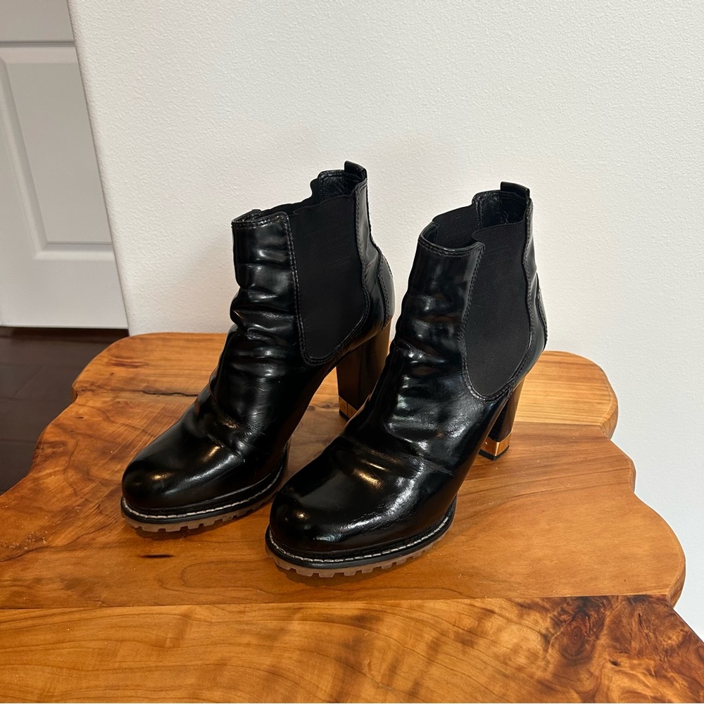 Tory Burch Black Patent Leather Heeled Booties